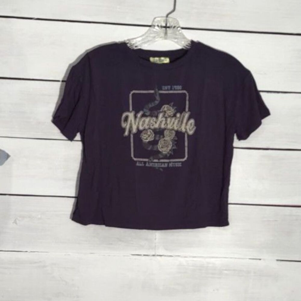 Chit Chat Nashville All American Music Navy Crop Tee Shirt